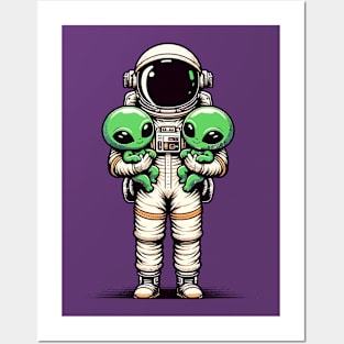 Astronaut carrying alien babies Posters and Art